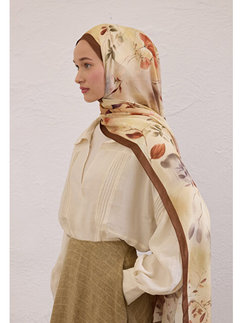 Fresh Scarfs Sweet Wıllıam Desen Rami Şal Kahve