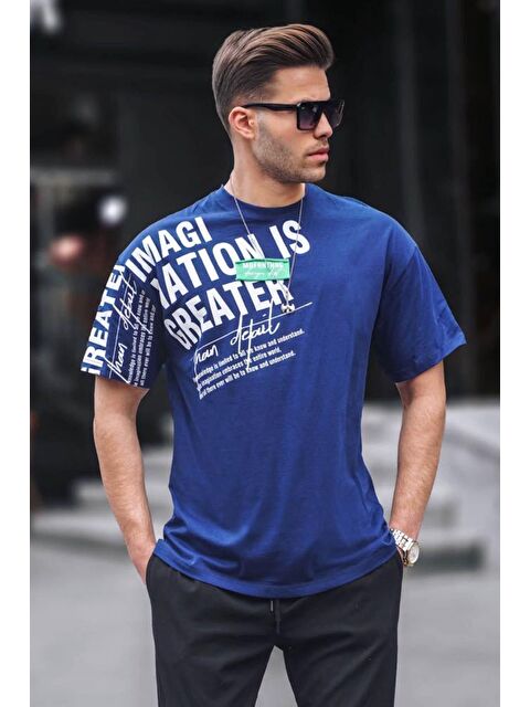 Madmext Lacivert Baskılı Erkek Tişört 6073 - S000015964-21164