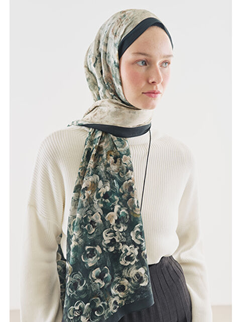 Fresh Scarfs Koyu Yeşil Pearlıe Desenli Pamuk Viskon Şal