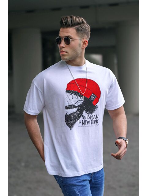 Madmext Erkek Desenli Beyaz Tişört 5361 - S000016460-20063