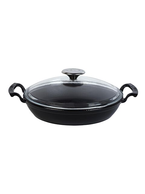 LAVA Yuvarlak Sahan Cam Kapaklı Döküm Demir Yekpare Çift Kulplu Çap(Ø)24cm. - S000057660-19351