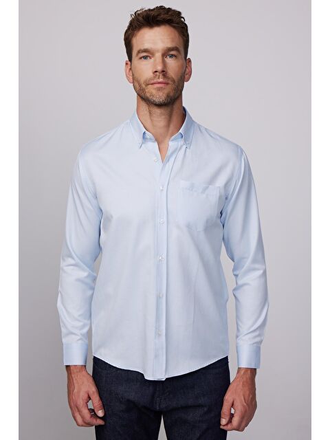 TUDORS Erkek Regular Fit Klasik Kesim Düz Yaka Düğmeli Cepli Mavi Gömlek - S000030194-17234