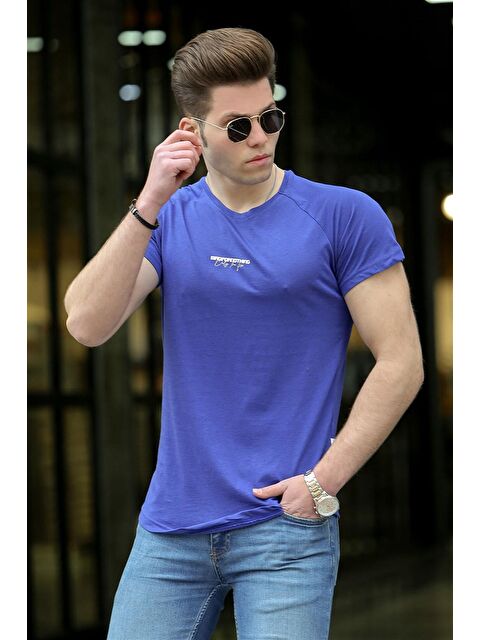 Madmext Basic Saks Erkek %100 Pamuk Tişört 4516 - S000039521-23710