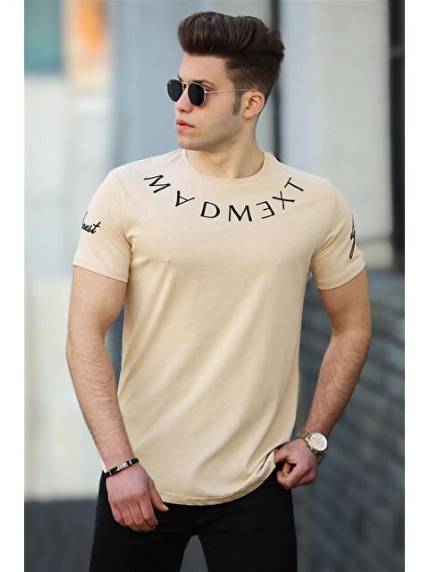 Madmext Camel Nakışlı Erkek %100 Pamuk Tişört 4512 - S000039531-20472