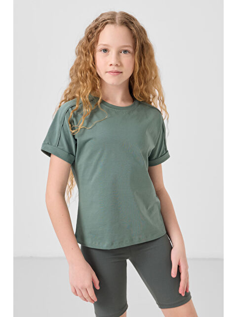 Tommylife Açık Yeşil Pamuklu O Yaka Oversize Fit Basic Kız Çocuk T-Shirt - 75182 - S000387247-18194