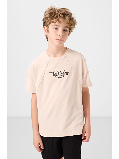 Tommylife Bej Pamuklu Yumuşak Dokulu Oversize Baskılı Erkek Çocuk T-Shirt - 11285 - S000387246-19928