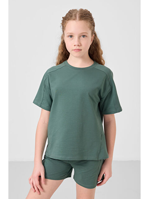 Tommylife Açık Yeşil Pamuklu Yumuşak Dokulu Standart Fit Basic Kız Çocuk Şort Takım - 75184 - S000387249-18194