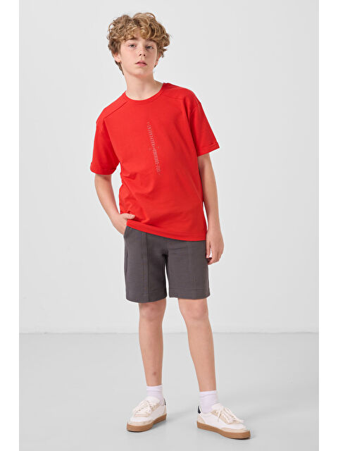 Tommylife Koyu Gri Pamuklu Yumuşak Dokulu Standart Fit Basic Erkek Çocuk Şort - 11289 - S000387231-29351