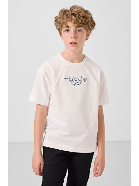 Tommylife Ekru Pamuklu Yumuşak Dokulu Oversize Baskılı Erkek Çocuk T-Shirt - 11285 - S000387246-19965