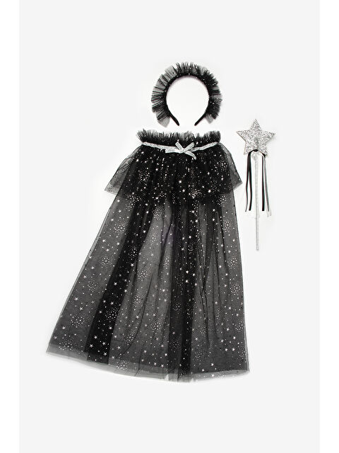 Le Mabelle Lila  Gümüş Yıldız Desenli Kız Çocuk Pelerin Asa ve Taç Set - S000481288-17878