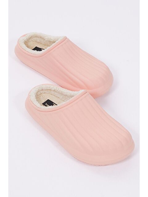 TONNY BLACK Kadın Pudra Rahat Kalıp Önü Kapalı İçi Yünlü Kışlık Eva Ev Terliği