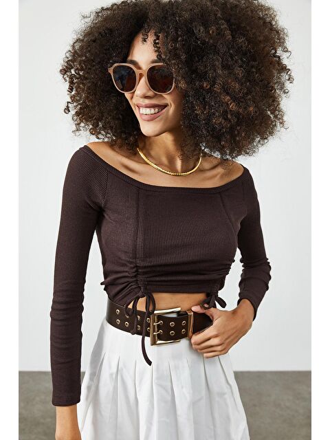 Xhan Kahverengi Önü Büzgülü Kaşkorse Bluz 2KXK2-45851-18 - S000033364-19413