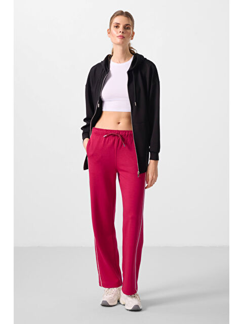 Tommylife Viva Kırmızı Yumuşak Dokulu Yan Panel Detaylı Geniş Paça Kadın Palazzo Pantolon - 94669 - S000364950-20045