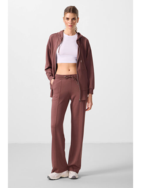 Tommylife Kahverengi Yumuşak Dokulu Cepli Ön Dikiş Detaylı Kadın Palazzo Pantolon - 94670 - S000364957-19413