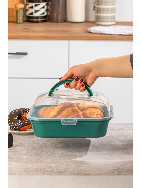 Porsima 1094 Pasta Kek Börek Kabı - Taşıma çantası - Kilitli Fanus - Yeşil - S000292364-19416