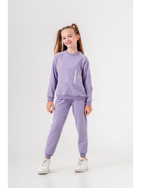 Mışıl Kids Enjoy The Now Çiçek Baskılı Garni Fermuar Detaylı Biyeli Kız Çocuk Alt-Üst Eşofman Takımı - S000281048-17878