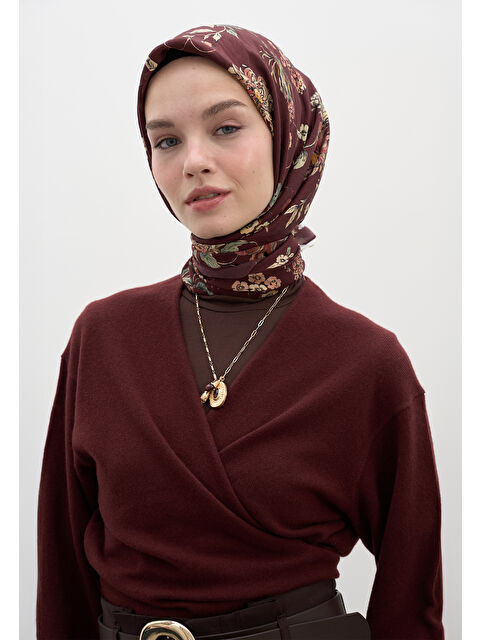Fresh Scarfs Jenephıe Desen Pamuklu Viskon Eşarp Bordo