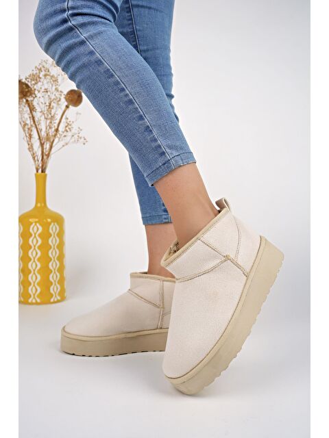 Muggo HUG Kadın Kalın Taban İçi Tüylü Günlük Mini Yarım Bot - S000063877-19928