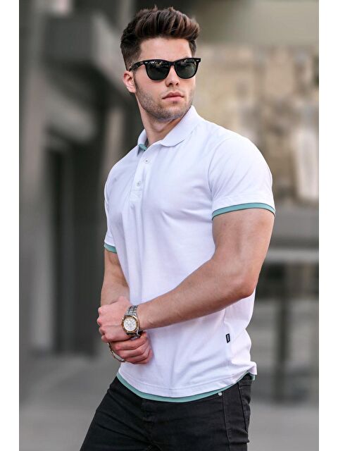 Madmext Beyaz Basic Polo Yaka Tişört 5885