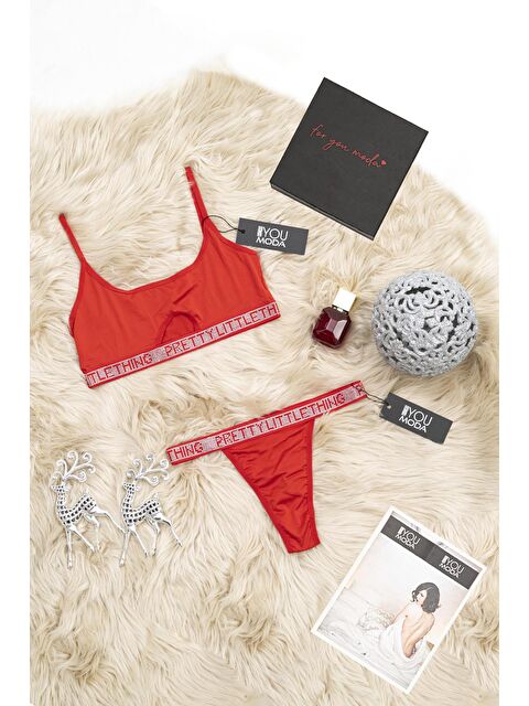 For You Moda 2'li Taşlı Bralet Slip Kırmızı Takım - S000026843-20045
