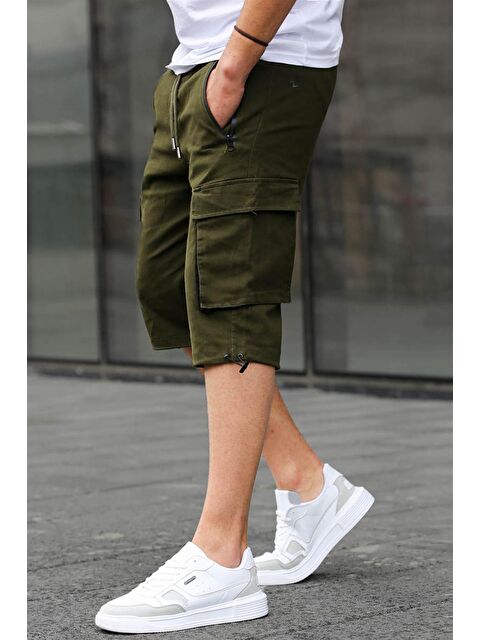 Madmext Haki Kargo Cep Erkek Gabardin Kapri Şort 6332 - S000016940-18547