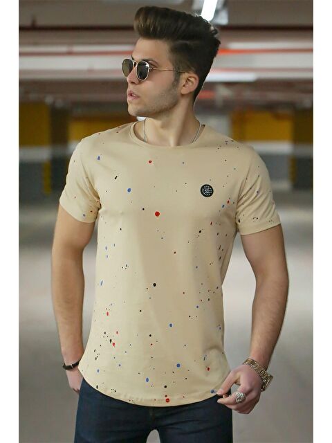 Madmext Püskürtme Desen Camel Erkek Tişört 4505