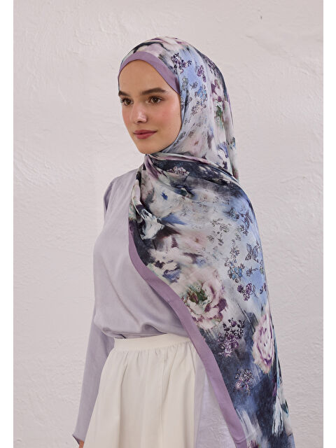 Fresh Scarfs Vıntage Rose Desen Rami Şal Lavanta