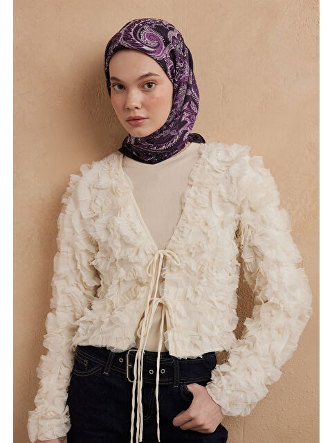 Fresh Scarfs Dark Vıntage Desen Pamuk İpek Eşarp Patlıcan Moru