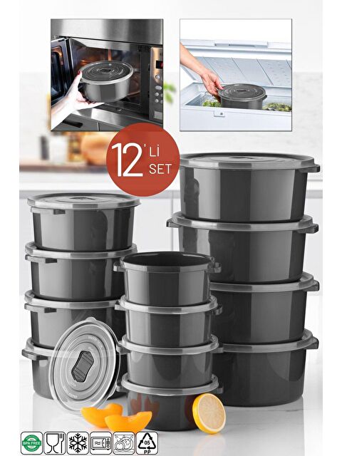 Nandy Home Mikrodalga ve Difrizde Kullanılabilen Saklama Kabı Seti Yuvarlak 12'Li ANTRASİT - S000008016-29666