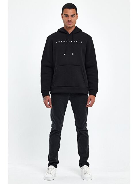 Süperlife Kapüşonlu Regular Fit İçi Polarlı 3 İplik Feture Baskılı Erkek Hoodie spr24sw14 - S000071938-19351