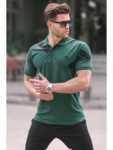 Madmext Koyu Yeşil Desenli Polo Yaka Erkek Tişört 6081 - S000014723-19416