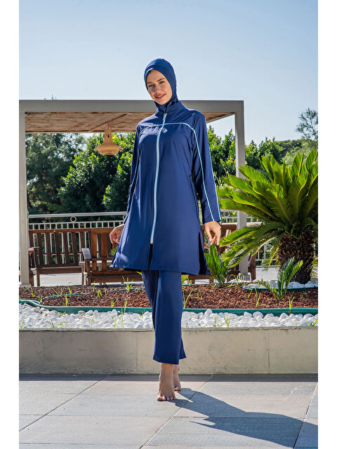 Formo Kadın Hızlı Kuruyan Lastikli Fermuarlı Bol Dik Yaka Tesettür Mayo