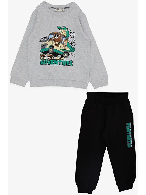 Breeze Erkek Çocuk Eşofman Takımı Maceracı Hayvancıklar Baskılı Açık Gri Melanj (1.5-4 Yaş) - S000076494-17308