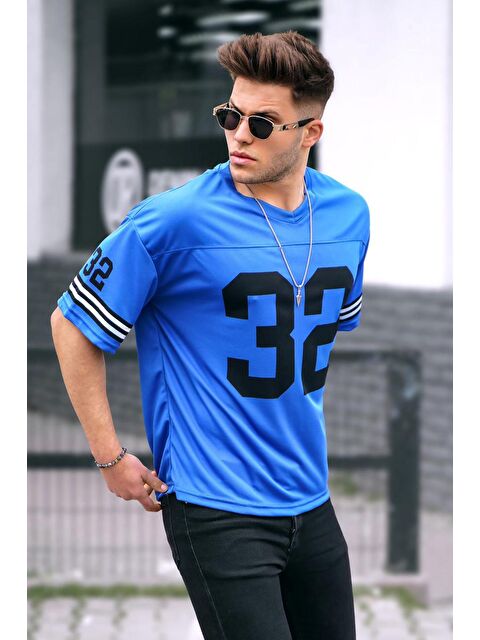 Madmext Saks Baskılı Oversize Erkek Tişört - S000015928-23710