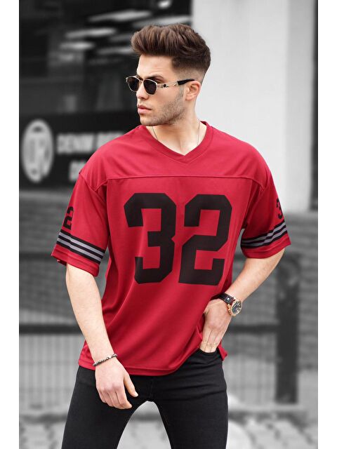Madmext Bordo Baskılı Oversize Erkek Tişört - S000015928-19951