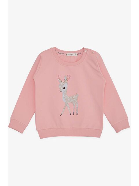 Breeze Kız Bebek Sweatshirt Sevimli Ceylan Baskılı Pembe (1.5-2 Yaş) - S000070592-20024