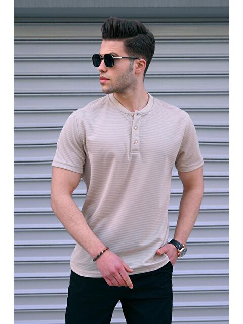 Madmext Bej Düğmeli Triko Erkek Tişört - S000015979-19928
