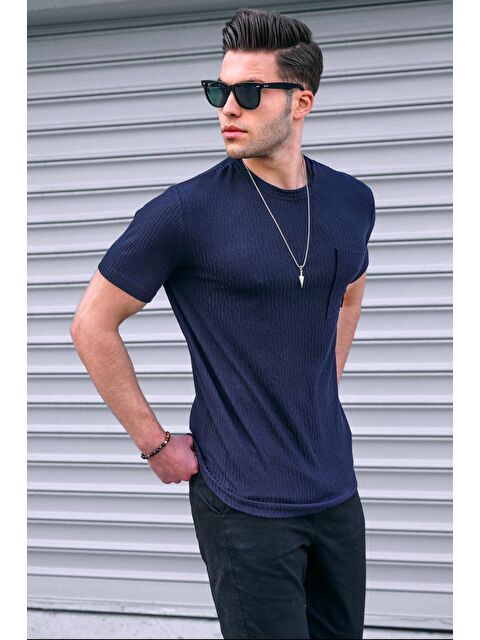 Madmext Lacivert Basic Triko Tişört
