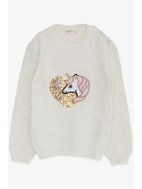 Breeze Kız Çocuk Triko Kazak Pullu  Baskılı Ekru (1.5-5 Yaş) - S000070598-19965