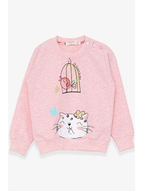 Breeze Kız Çocuk Sweatshirt Simli Kedicik Baskılı Somon Melanj (1.5 Yaş) - S000068513-23047