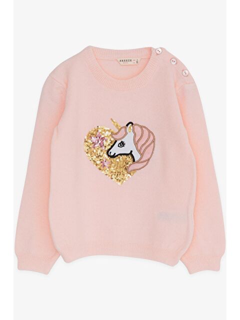 Breeze Kız Çocuk Triko Kazak Pullu  Baskılı Pudra (1.5-4 Yaş) - S000070598-23490