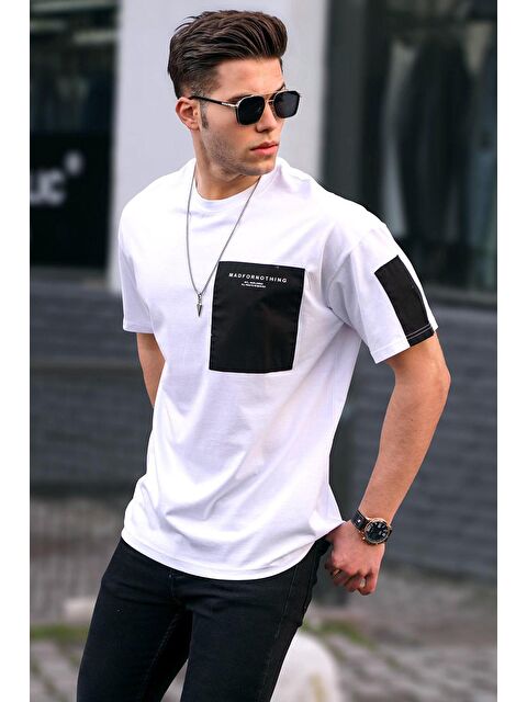 Madmext Beyaz Cep Detaylı Basic Erkek %100 Pamuk Tişört - S000015983-20063