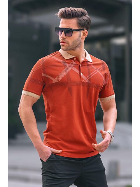 Madmext Kiremit Desenli Polo Yaka Erkek Tişört 6080 - S000015984-18657
