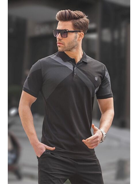 Madmext Siyah Desenli Polo Yaka Erkek Tişört 6081 - S000014723-19351