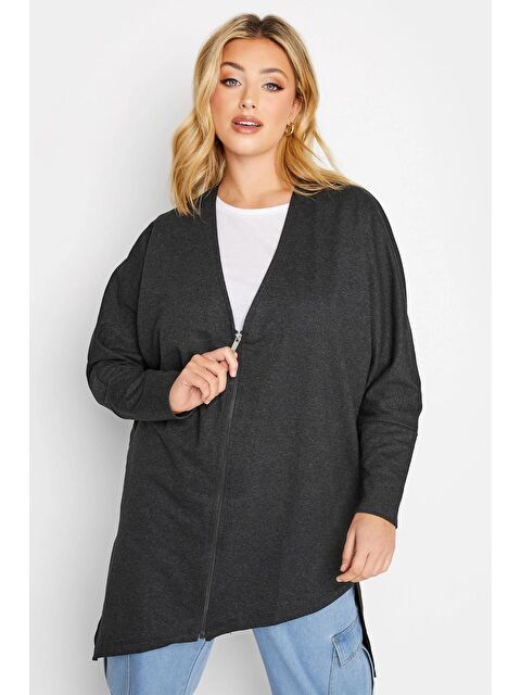 Stil Diva Büyük Beden Asimetrik Kesim Fermuarlı Uzun Kollu İnce Hırka 301222 - S000065480-29351