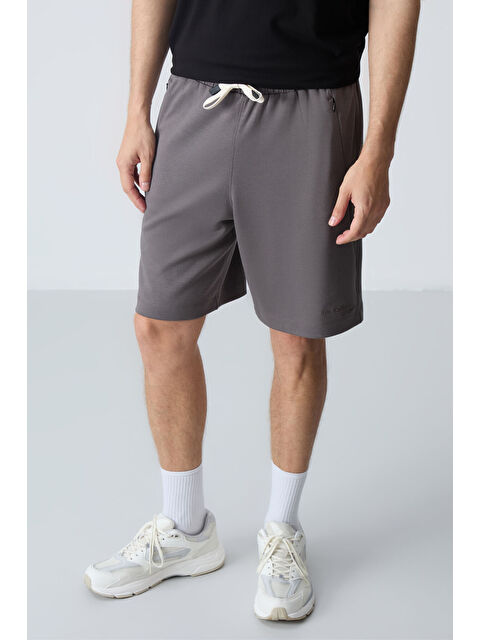 Tommylife Koyu gri Pamuklu Kalın Yumuşak Dokulu Standart  Fit Basic Erkek Şort  - 81276 - S000232132-29351