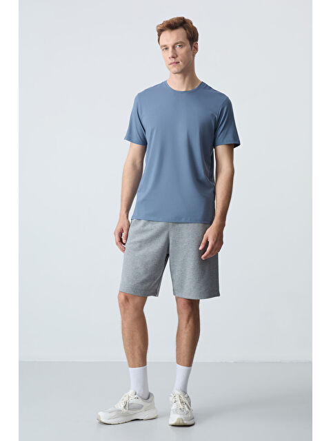 Tommylife Gri Melanj Pamuklu Kalın Yumuşak Dokulu Standart Fit Basic Erkek Şort  - 81275 - S000231625-74