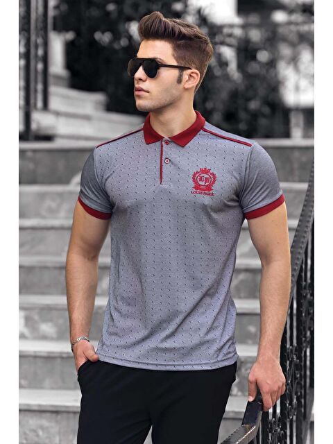 Madmext Gri Omuz Şeritli Polo Yaka Erkek %100 Pamuk Tişört 9306 - S000061131-20600