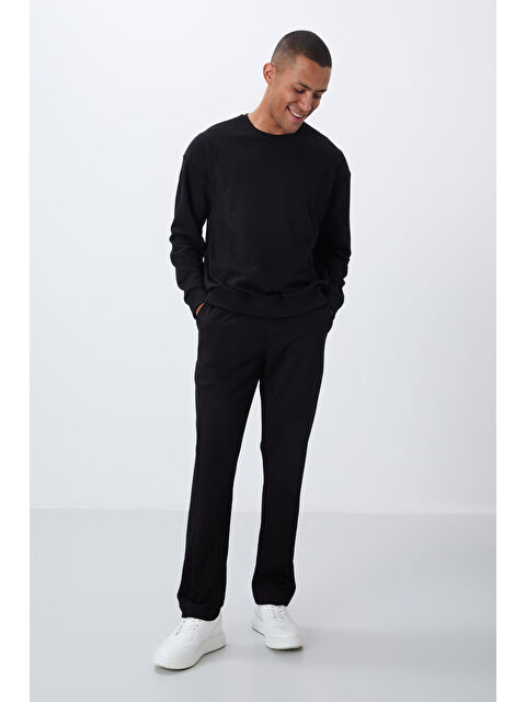 Tommylife Siyah Kompakt Pamuklu Kalın Pürüzsüz Dokulu O Yaka Comfort Fit Erkek Eşofman Takım -85263 - S000330168-19351