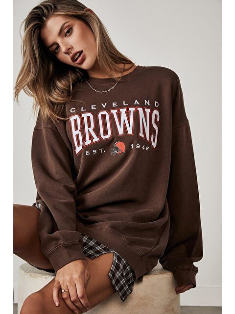 Madmext Kahverengi Baskılı Kadın Sweatshirt Mg1210 - S000032239-19413